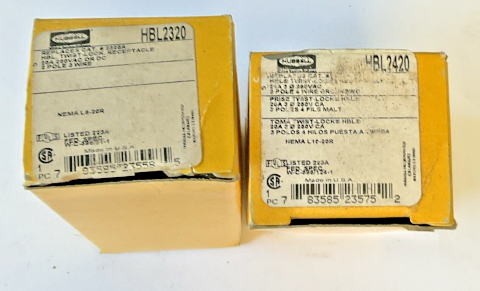 HUBBELL HBL2420 TWIST LOCK RECEPTACLE 20A 250VAC 2POLES 3WIRE ***LOTOF2***