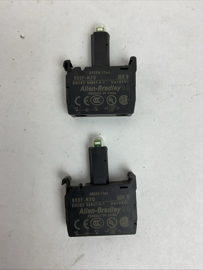 ALLEN BRADLEY 800F-N3G SER B GREEN LED LAMP MODULE 17mA 24VAC (LOT OF 2)