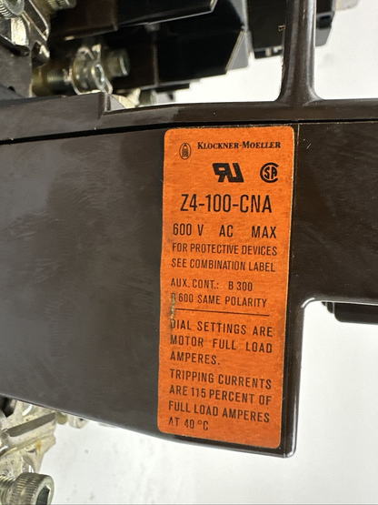 KLOCKNER MOELLER STARTER DIL 6-22-NA 600VAC 175HP COIL 120V 60HZ Z4-100-CNA