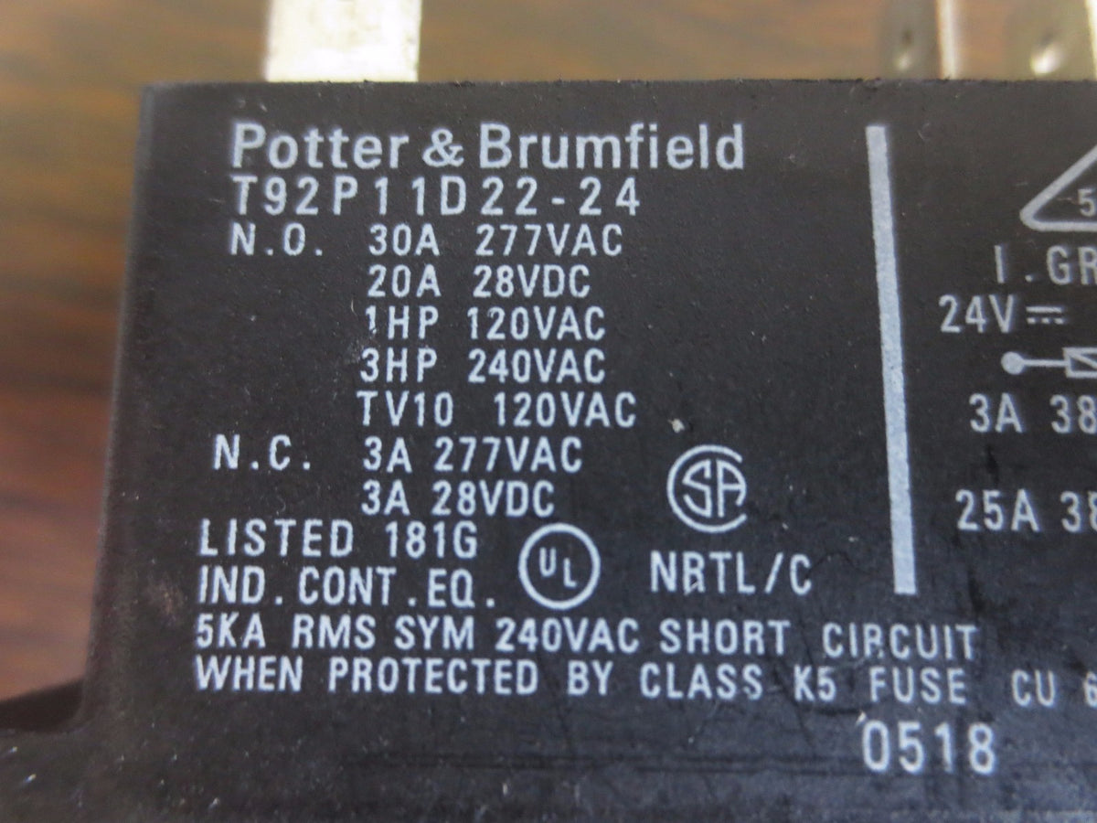 POTTER & BRUMFIELD T92P11D22-24 POWER RELAY - N.O. - SEE PIx for SPECS