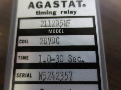AGASTAT 2112D5NF TIMING RELAY, 1.0-30 SECONDS, 28VDC COIL - NEW SURPLUS