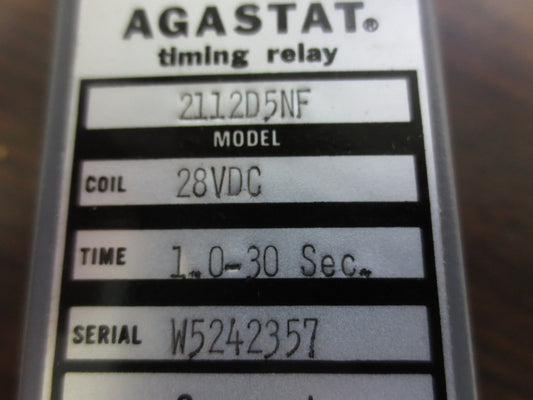 AGASTAT 2112D5NF TIMING RELAY, 1.0-30 SECONDS, 28VDC COIL - NEW SURPLUS