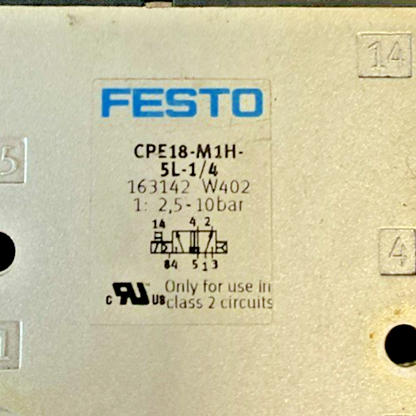 FESTO CPE18-M1H-5L-1/4 SOLENOID VALVE 10BAR W/ MSEB-3-24V SOLENOID COIL 24VDC