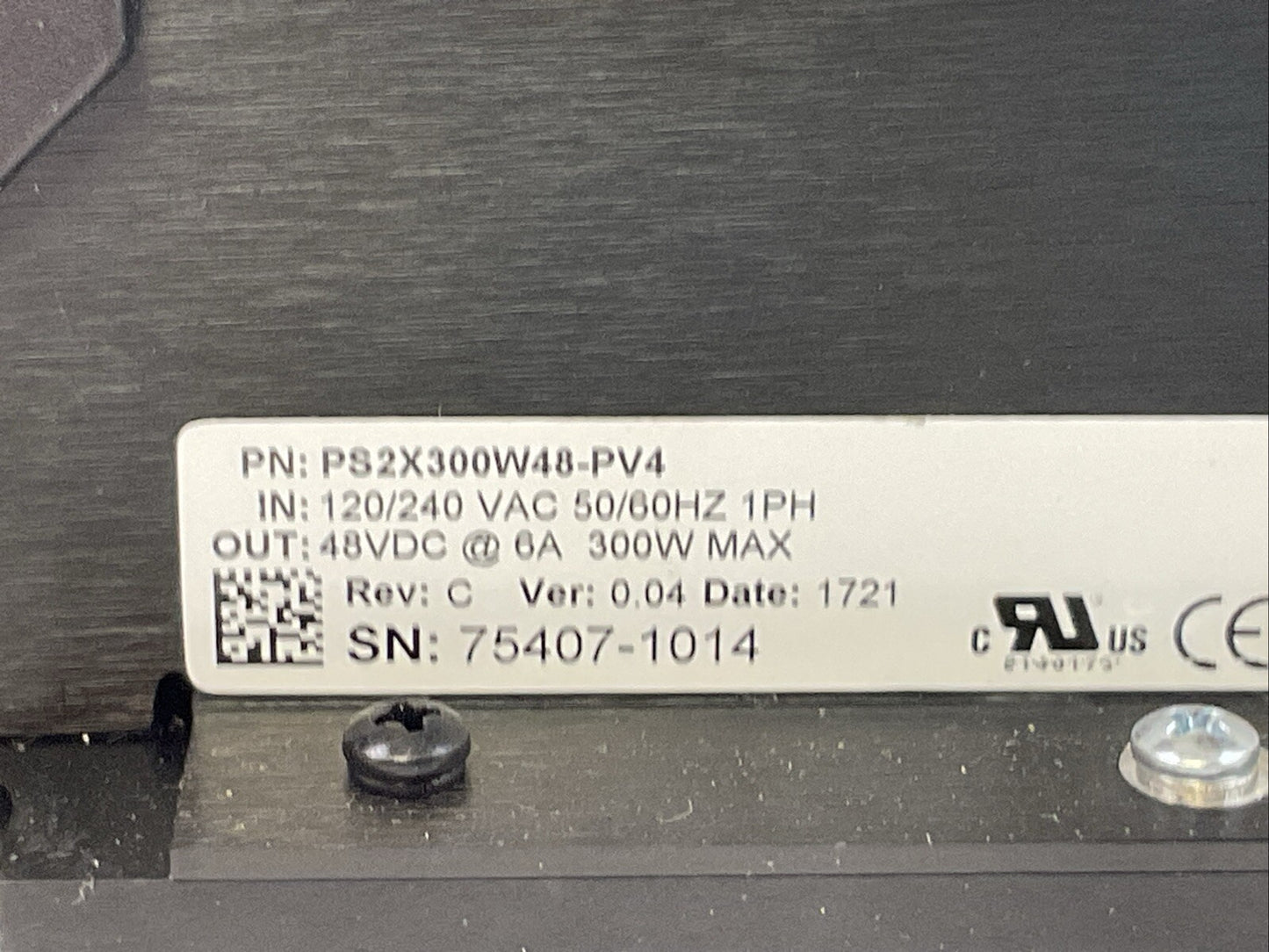 PVA POWER SUPPLY PS2x300W48-PV4 REV C VER 0.04 OUT 48VDC @ 6A 300W IN 120/240VAC