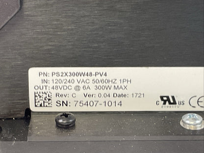 PVA POWER SUPPLY PS2x300W48-PV4 REV C VER 0.04 OUT 48VDC @ 6A 300W IN 120/240VAC