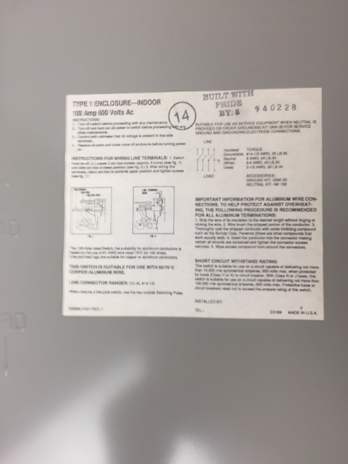 CHALLENGER HD363NFC HD SAFETY SWITCH 600VAC/DC 100AMP 75HP TYPE 1 ENCLOSURE