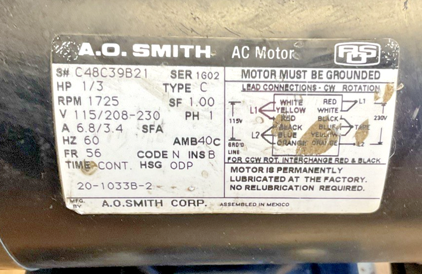 COOKSON H331ML ROLLER DOOR MOTOR 115V 1PH 60HZ 125FT.LB/SEC W/D1742 1/3HP
