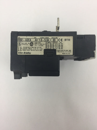 ALLEN BRADELY 592-A2EA OVERLOAD RELAY SER A CURRENT RANGE 1.6-5.0A TRIP CLASS 20