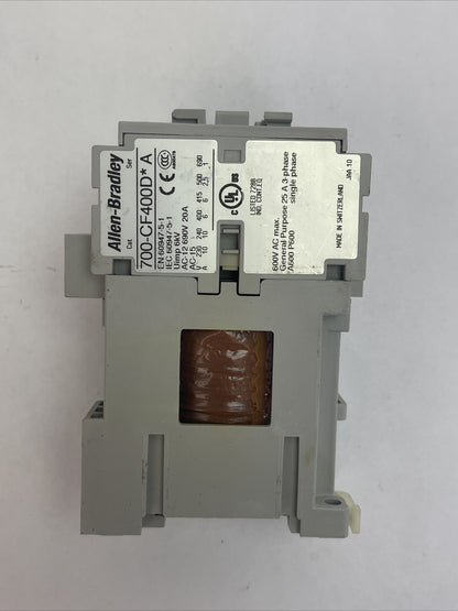 ALLEN BRADLEY 700-CF400D* CONTACTOR  SER A 600VAC 25A COIL 24VDC 100-S SER B