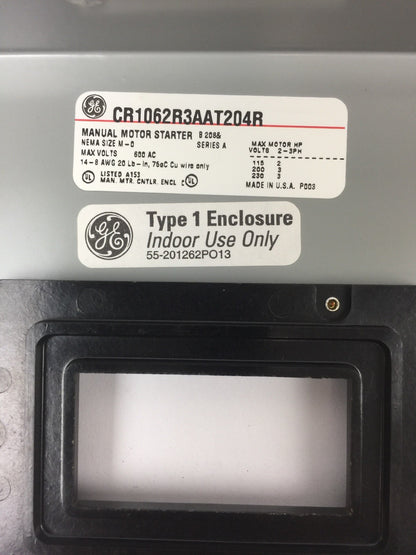 GE CR1062R3AAT204R MAN MOTOR STARTER NEMA SIZE M-0 3 POLES/OVERLOADS 480V 60HZ