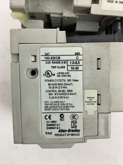 ALLEN BRADLEY STARTER (100-C12*10 SER A COIL 120V + 193-EECB SER C 1.0-5.0A)