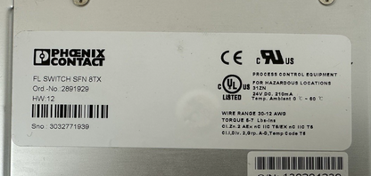 PHOENIX CONTACT FL SWITCH SFN 8TX 2891929 24VDC ETHERNET 8 PORT HW 12