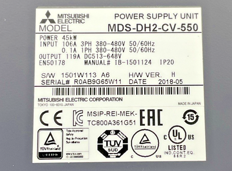 MITSUBISHI MDS-DH2-CV-550 SERVO DRIVE 45KW VER.H 480V 106A/119A 50/60HZ