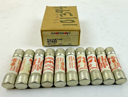 FERRAZ SHAWMUT MERSEN ATQ20 ATQ-20 20A 500V TIME-DELAY MIDGET FUSE LOT OF 10