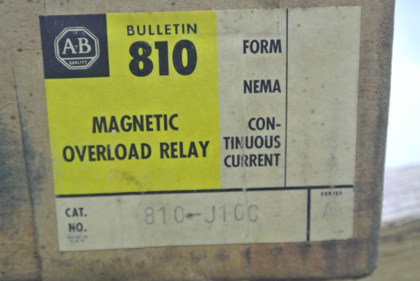 ALLEN-BRADLEY 810-J10C MAGNETIC OVERLOAD RELAY - 40A CONT. - 600V - NEW SURPLUS