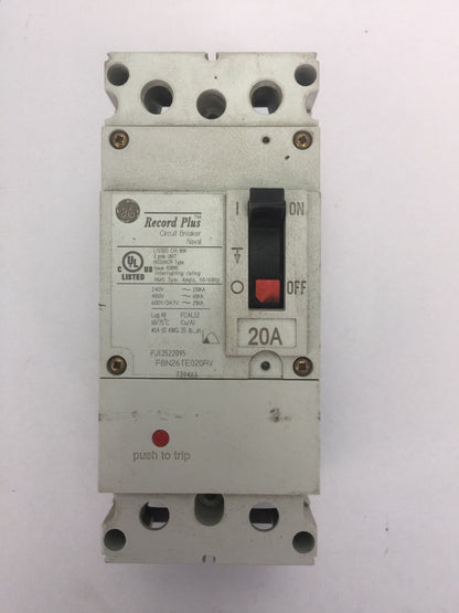 GE FBN26TE020RV RECORD PLUS CIRCUIT BREAKER 20A 240/480VAC 600Y/347VAC 50/60HZ
