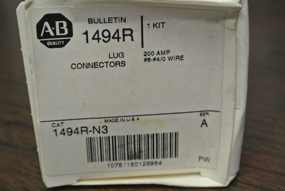 ALLEN-BRADLEY 1494R-N3 / LUG CONNECTOR KIT / 200A /  #6-#4/0 WIRE / NEW SURPLUS