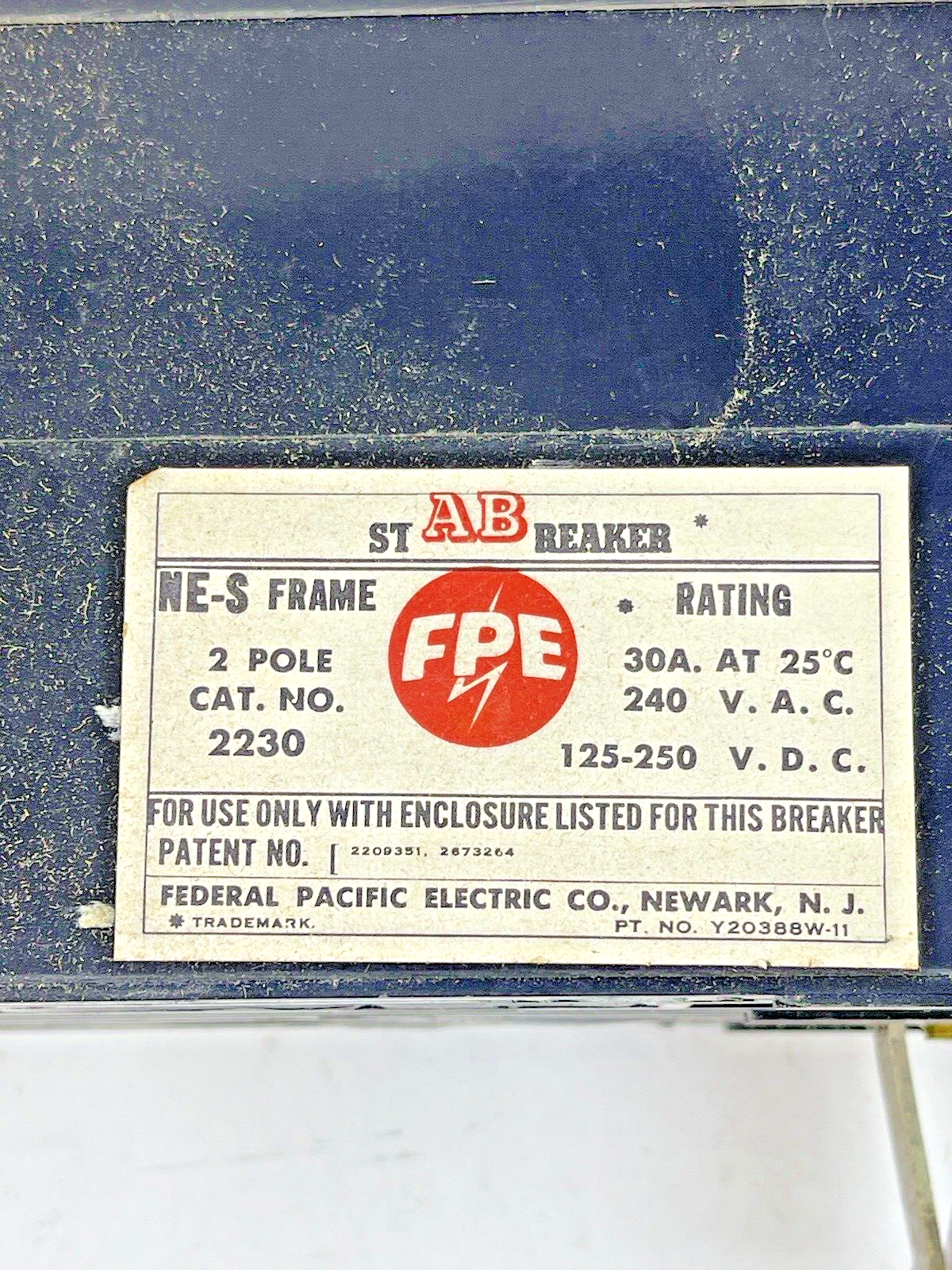 FEDERAL PACIFIC - 2230 - 2 POLE, 30A, 240 VAC AB CIRCUIT BREAKER - FPE