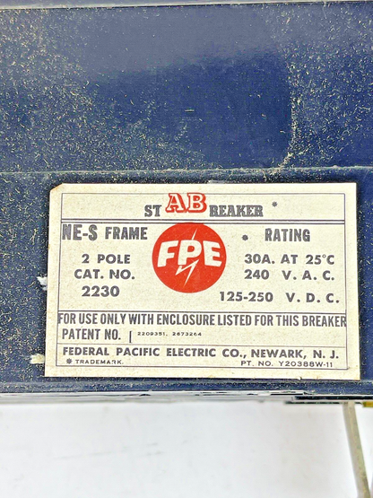 FEDERAL PACIFIC - 2230 - 2 POLE, 30A, 240 VAC AB CIRCUIT BREAKER - FPE