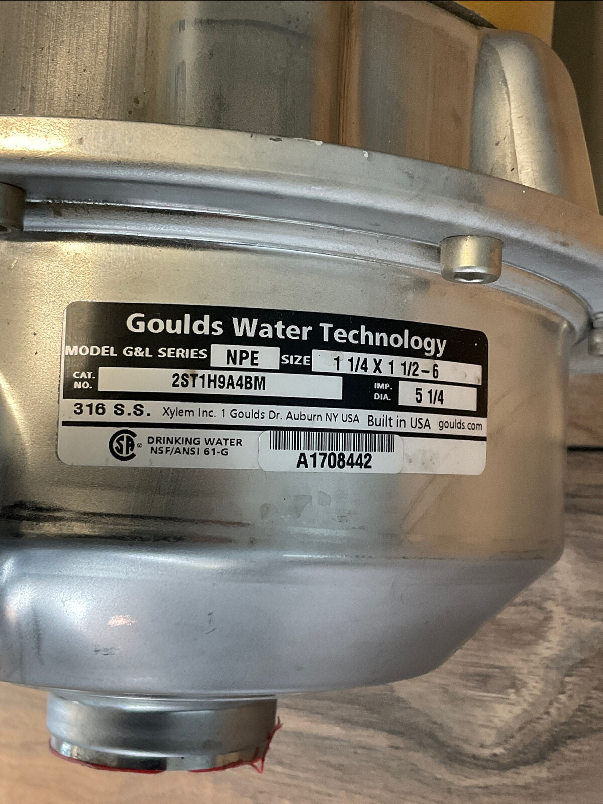 GOULD WATER TECHNOLOGY 2ST1H9A4BM NPE 1 1/4 X 1 1/2-6 PUMP E09A32E5BB2S 3HP