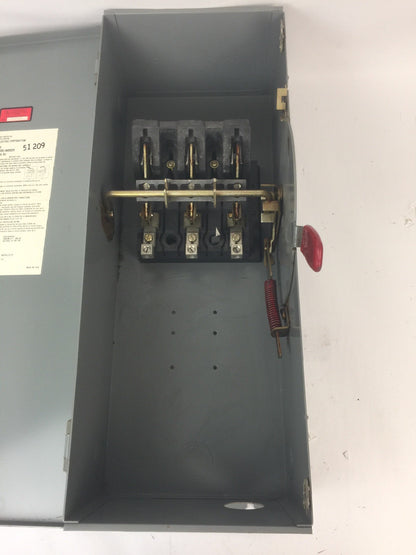 WESTINGHOUSE HUN363 HEAVY DUTY SAFETY SWITCH 100AMP 600VAC 75HP TYPE 1 ENCLOSURE