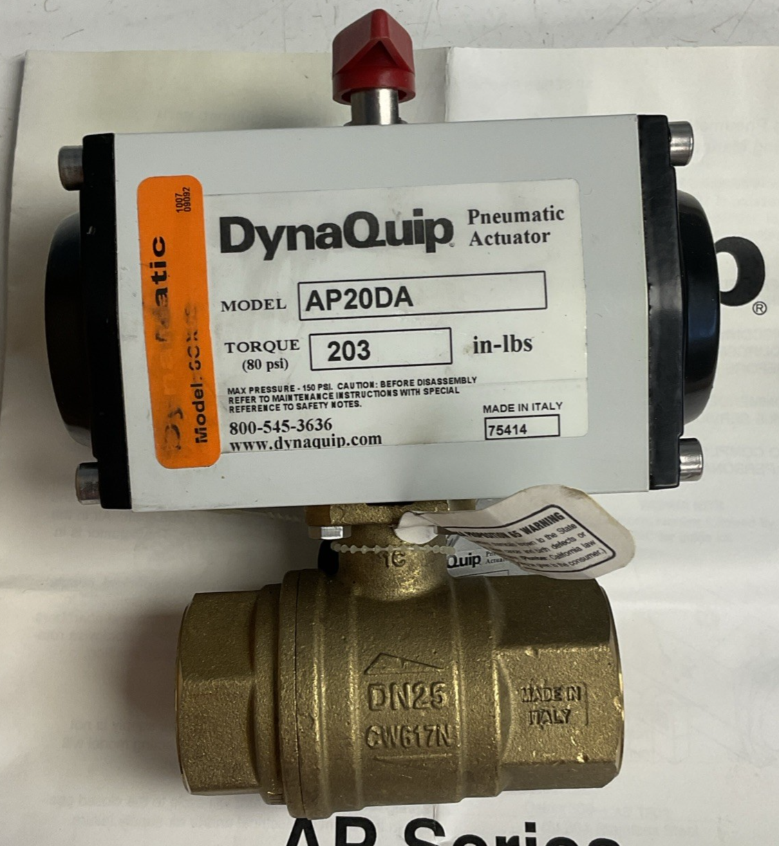 DYNAQUIP AP20DA PNEUMATIC BALL VALVE