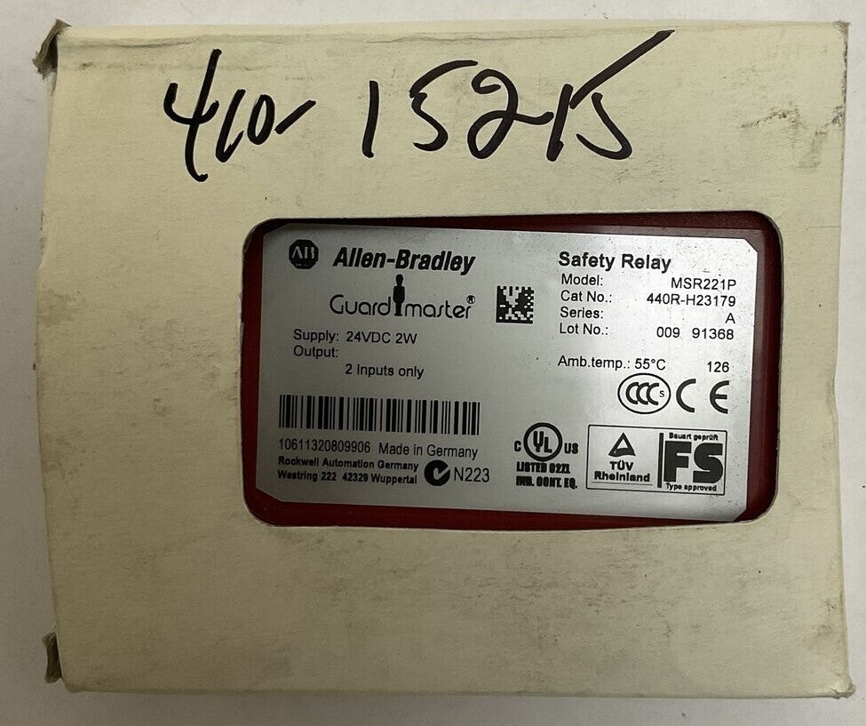 ALLEN BRADLEY 440R-H23179 SAFETY RELAY MSR221P SUPPLY 24VDC 2W