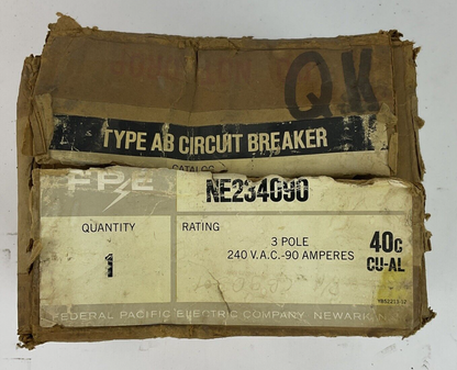 FEDERAL PACIFIC NE234090 CIRCUIT BREAKER 3POLE 90A 240VAC 125/250VDC