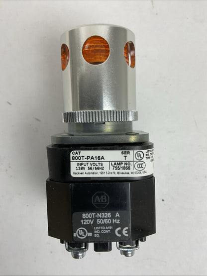 ALLEN BRADLEY 800T-PA16A SER T 120VAC ILLUMINATED TYPE W/GUARD AMBER PUSHBUTTON