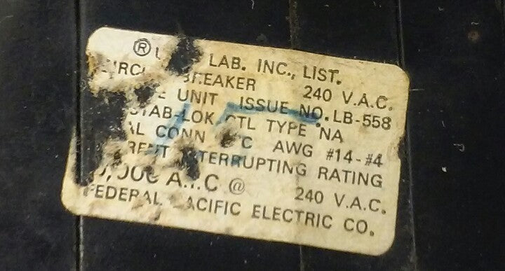 FPE NA320  STAB-LOK CIRCUIT BREAKER, 3P, 20A, 240V, NA3P20 FEDERAL PACIFIC, USED