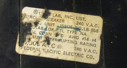 FPE NA320  STAB-LOK CIRCUIT BREAKER, 3P, 20A, 240V, NA3P20 FEDERAL PACIFIC, USED