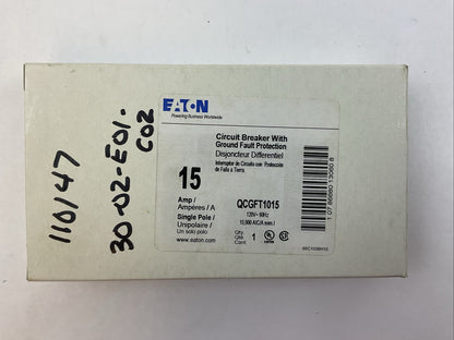EATON QCGFT1015 CIRCUIT BREAKER WITH GROUND FAULT PROTECTION 15AMP 120VAC 1POLE