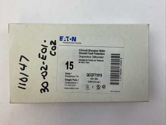 EATON QCGFT1015 CIRCUIT BREAKER WITH GROUND FAULT PROTECTION 15AMP 120VAC 1POLE