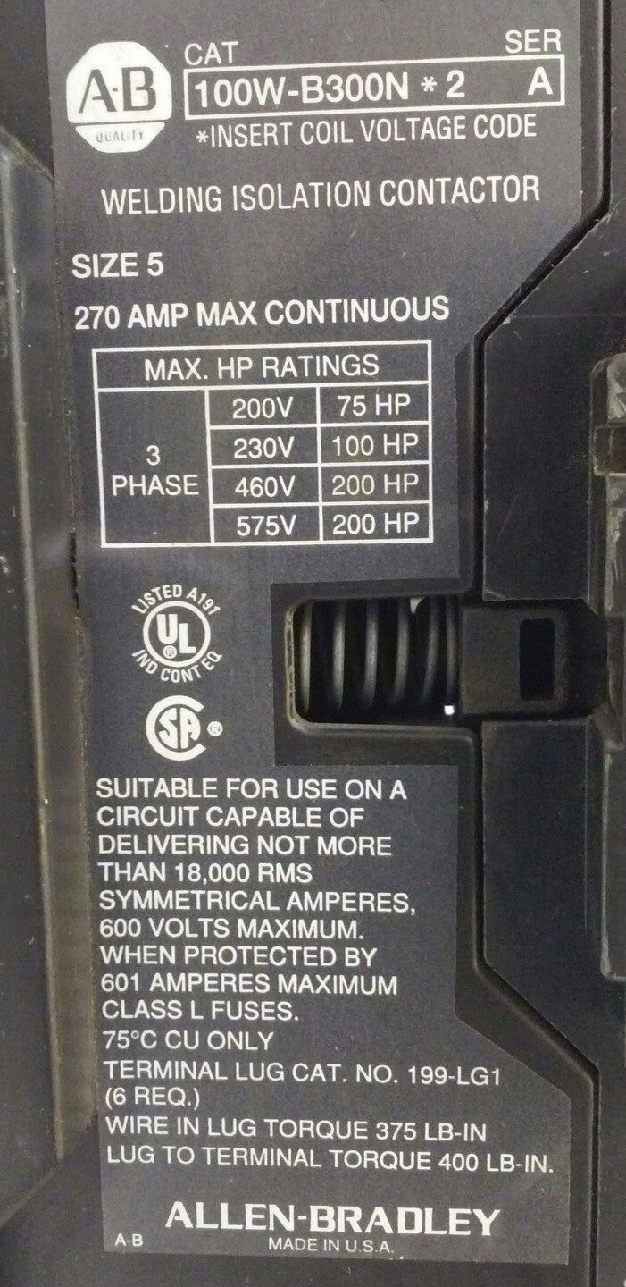 Allen-Bradley 100W-B300N*2 Welding Isolation Contactor Size 5