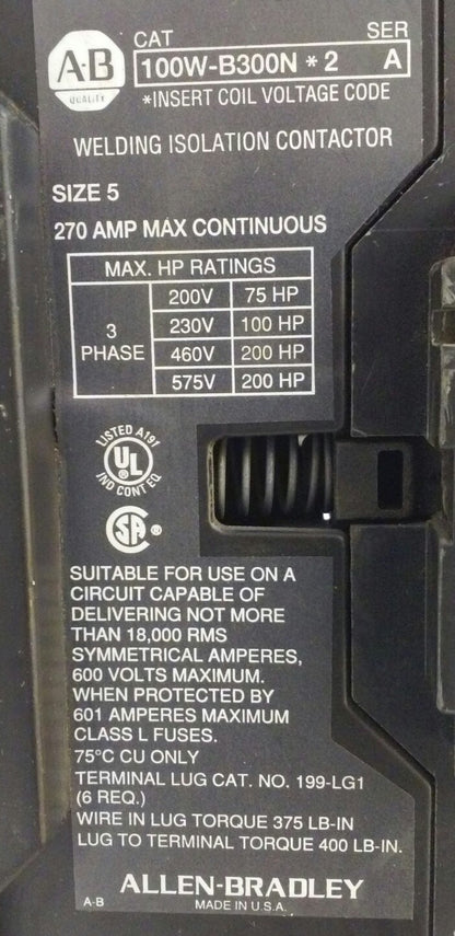 Allen-Bradley 100W-B300N*2 Welding Isolation Contactor Size 5