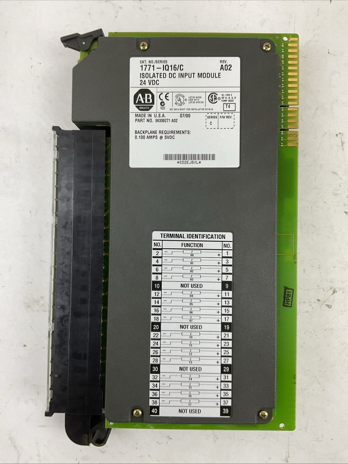 ALLEN BRADLEY 1771-IQ16 SERIES C REV A02 ISOLATED DC INPUT MODULE 24VDC