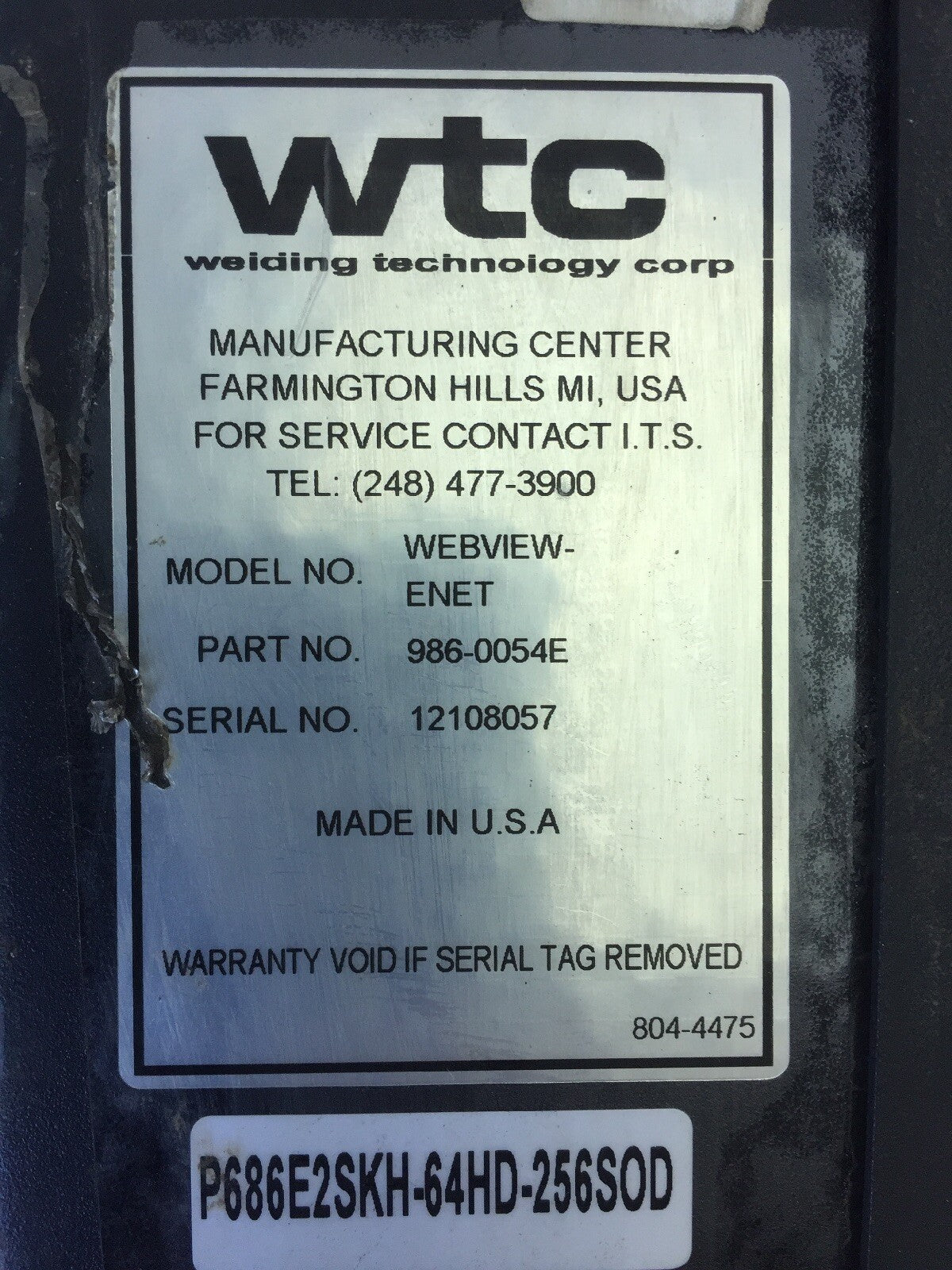 WELDING TECHNOLOGY WEBVIEW-ENET 986-0054E  WELD CONTROL ETHERNET TERMINAL USIP