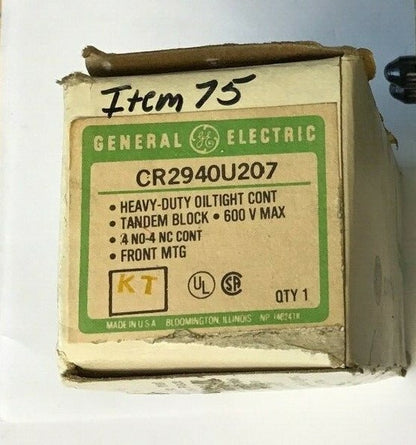 GENERAL ELECTRIC CR290U207 TANDEM BLOCK 600V 4N0-4NC NC CONT.