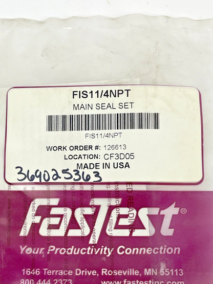FasTest  INC - FIS11/4NPT - MAIN SEAL SET  - FI SERIES - FEMALE PIPE THREAD
