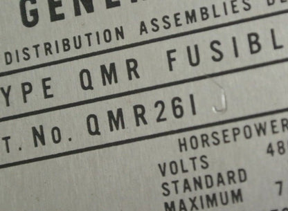 GE QMR261J - FUSIBLE DISCONNECT / PANELBOARD SWITCH - 600VAC, 30A, 2-POLE