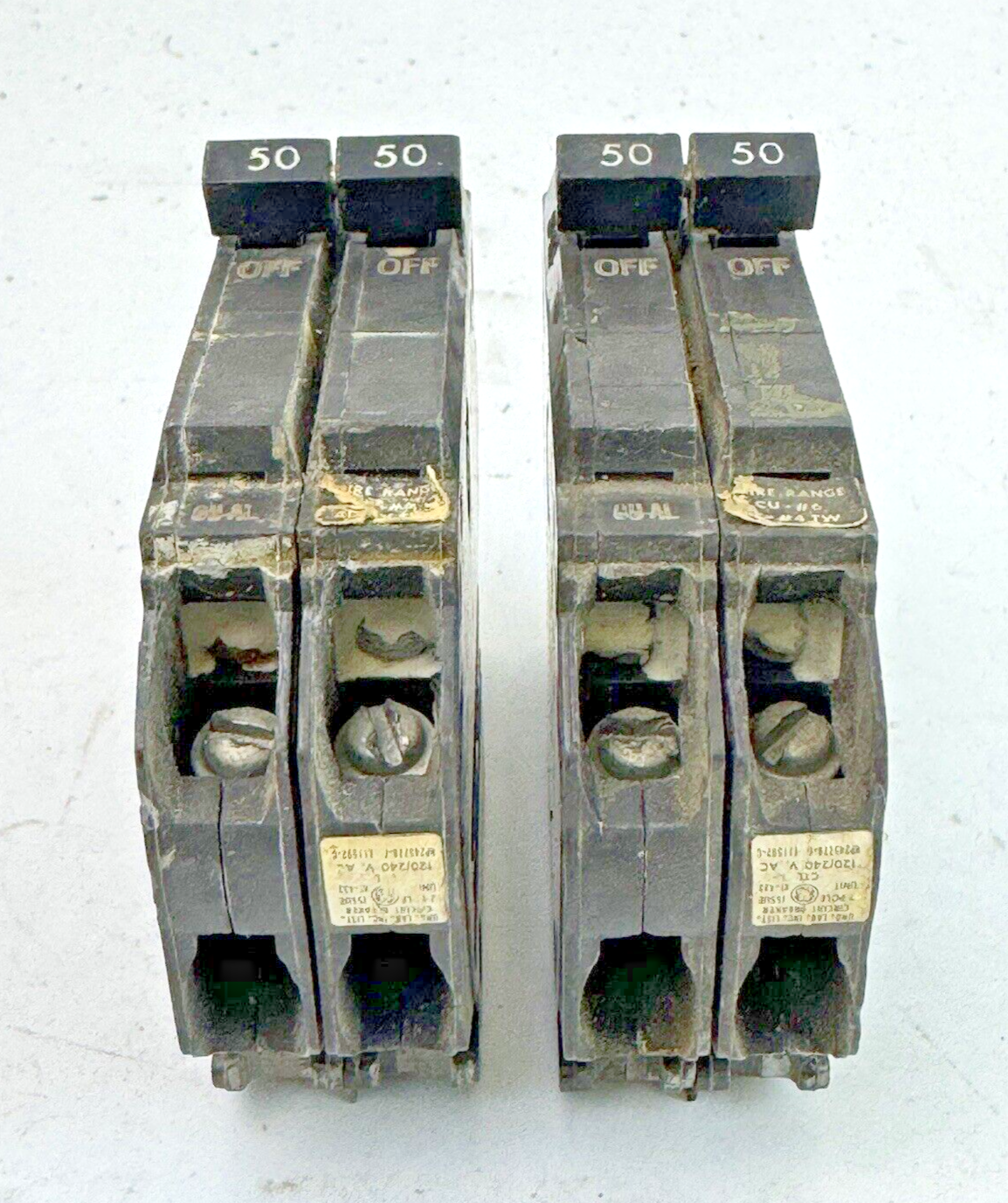 GE *LOT OF 2* - THQP250 - COMMON TRIP CIRCUIT BREAKERS - 2 POLE, 50 A, 240 VAC