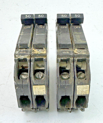 GE *LOT OF 2* - THQP250 - COMMON TRIP CIRCUIT BREAKERS - 2 POLE, 50 A, 240 VAC