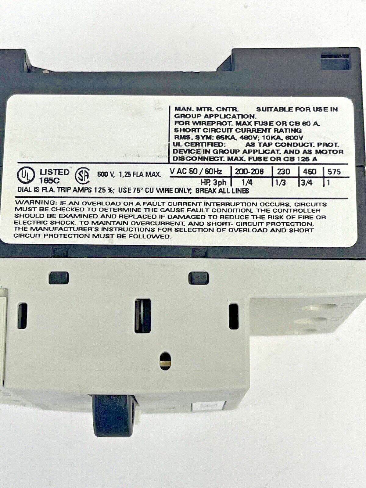 SIEMENS - 3RV1011-0KA10 & 3RV1901-1E-CIRCUIT BREAKER W/ SWITCH TRANSVERSE
