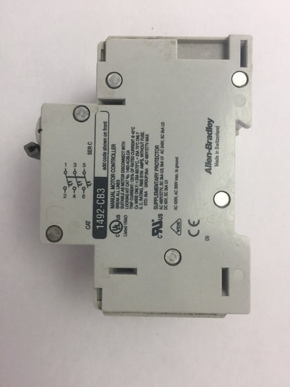 ALLEN BRADLEY 1492-CB3 MANUAL MOTOR CONTROLLER SER C 30A 20HP 480Y/277VAC 3PH