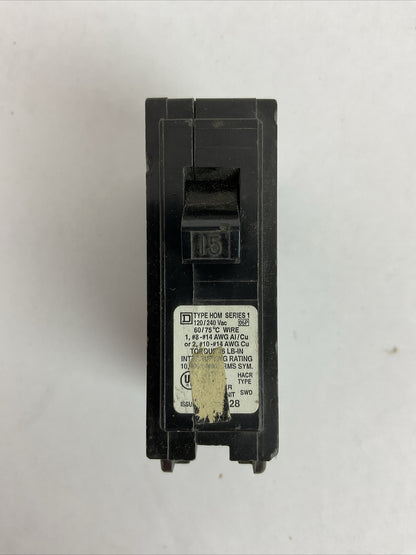 SQUARE D HOM115 CIRCUIT BREAKER 1POLE 15AMP 120/240VAC SERIES 1 (LOT OF 5)
