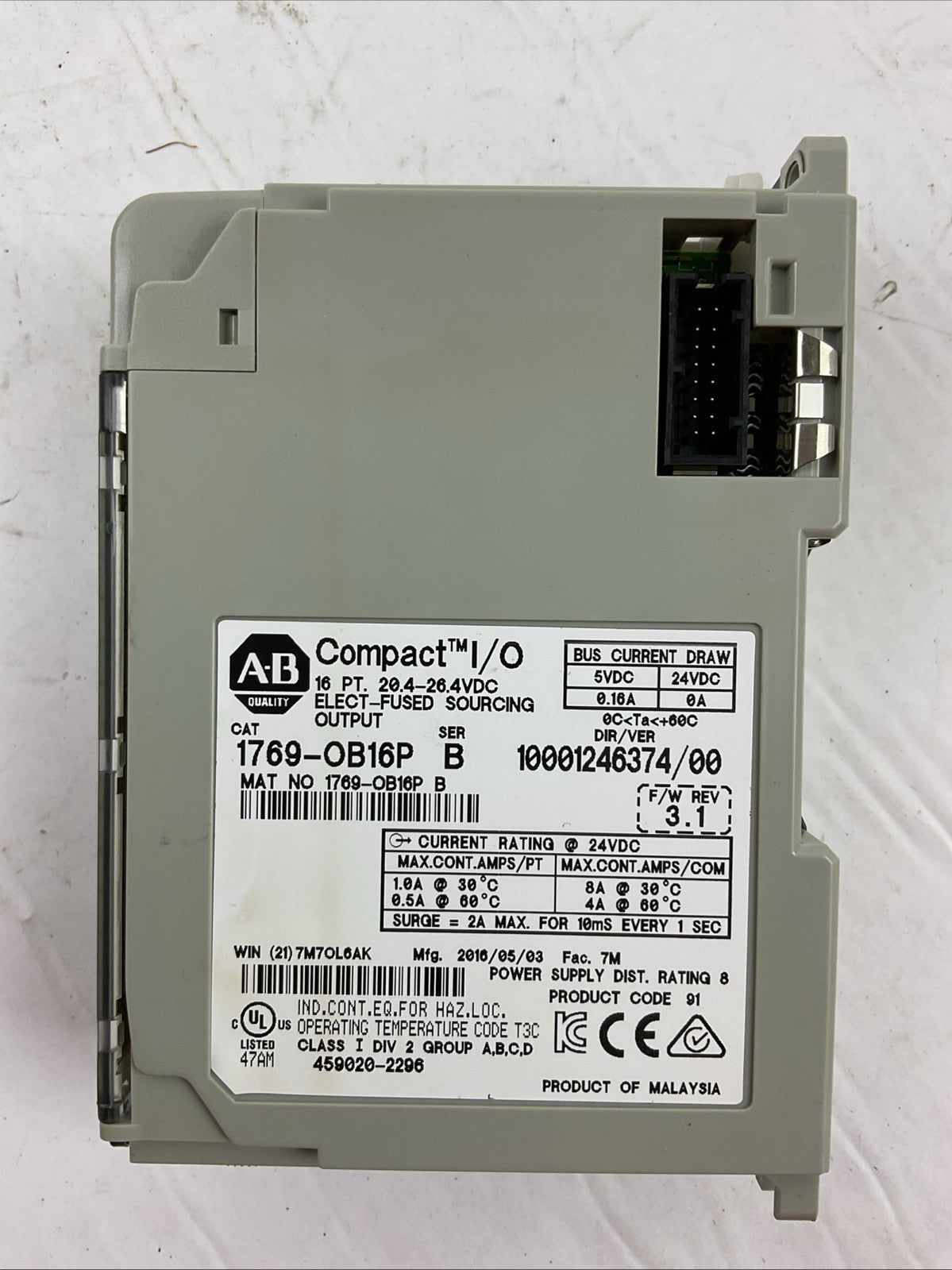 ALLEN BRADLEY 1769-OB16P SER B F/W REV 3.1 DIR/VER 10001246374/00 OUTPUT