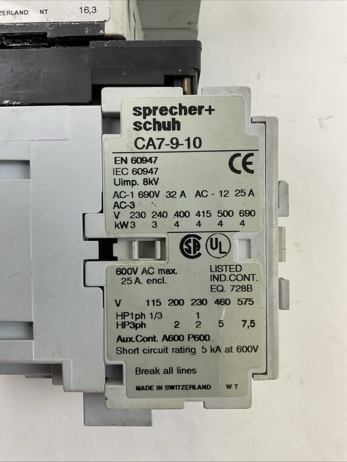 SPRECHER+SCHUH KTA7-25S-4.0A CIRCUIT BREAKER 2.5-4.0A CA7-9-10 CONTACTOR 277V