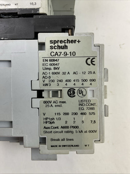 SPRECHER+SCHUH KTA7-25S-4.0A CIRCUIT BREAKER 2.5-4.0A CA7-9-10 CONTACTOR 277V