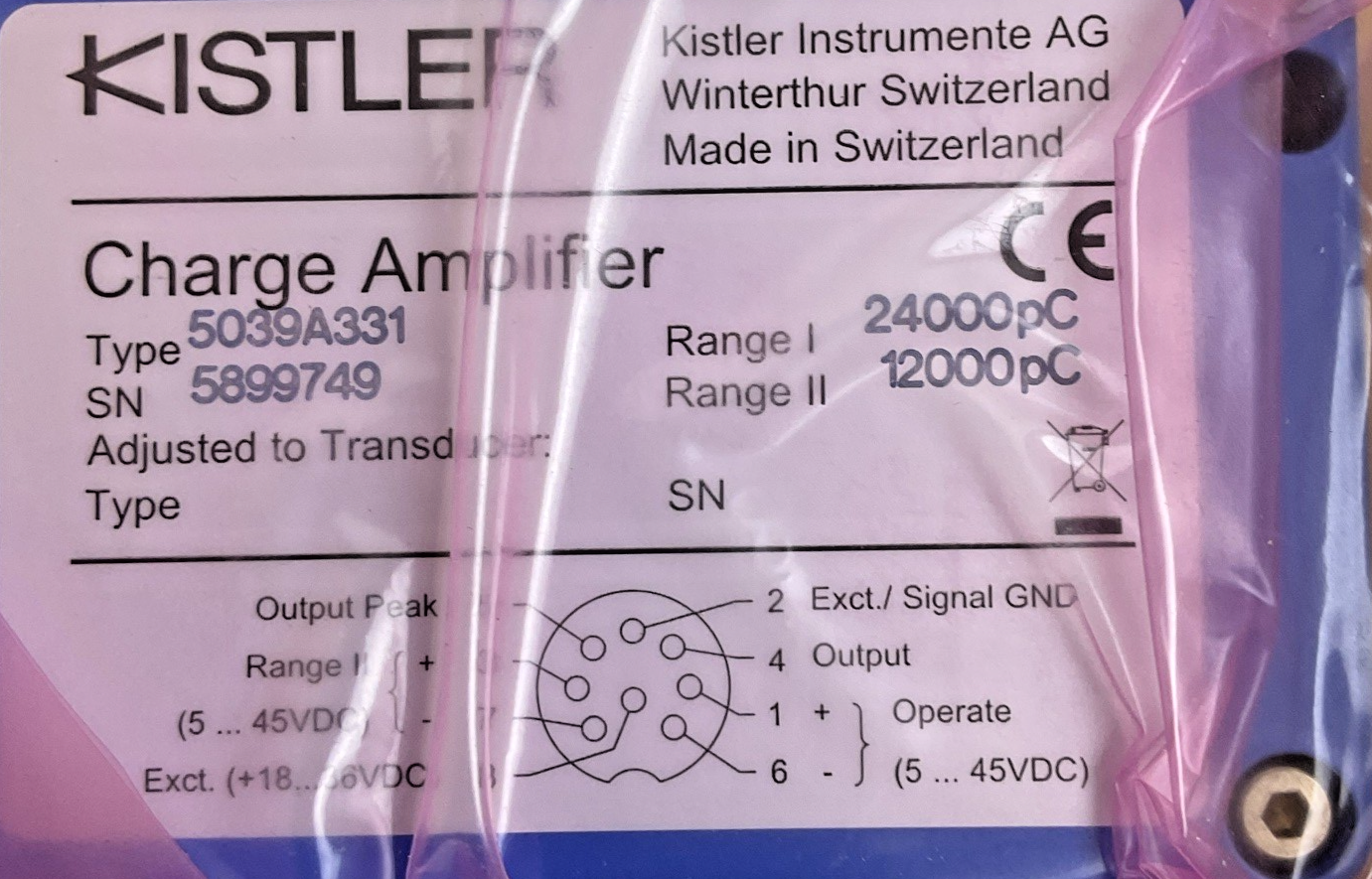 KISTLER 5039A331 CHARGE AMPLIFIER 45VDC