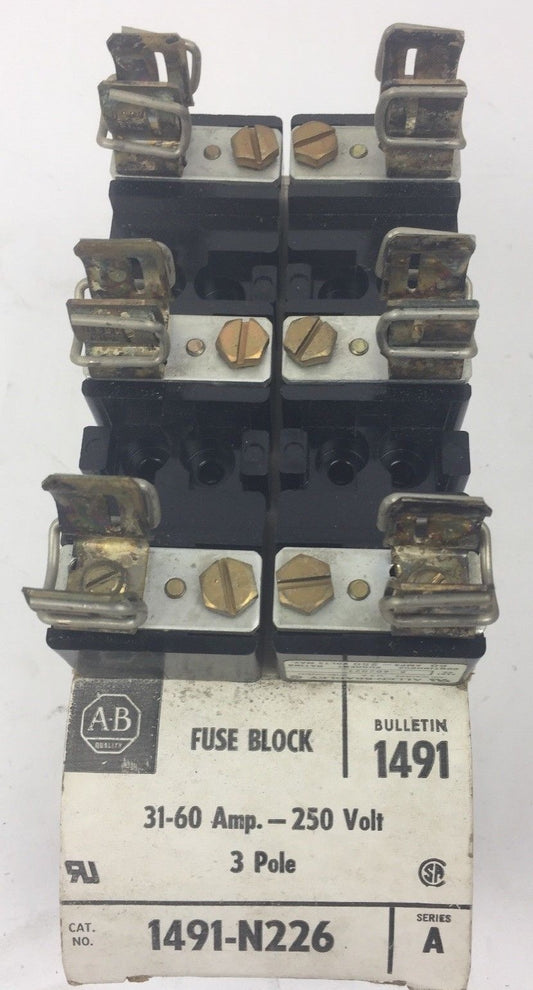 ALLEN BRADLEY 1491-N226 FUSE BLOCK 31-60 AMPS 250 VOLT 3 POLE SERIES A